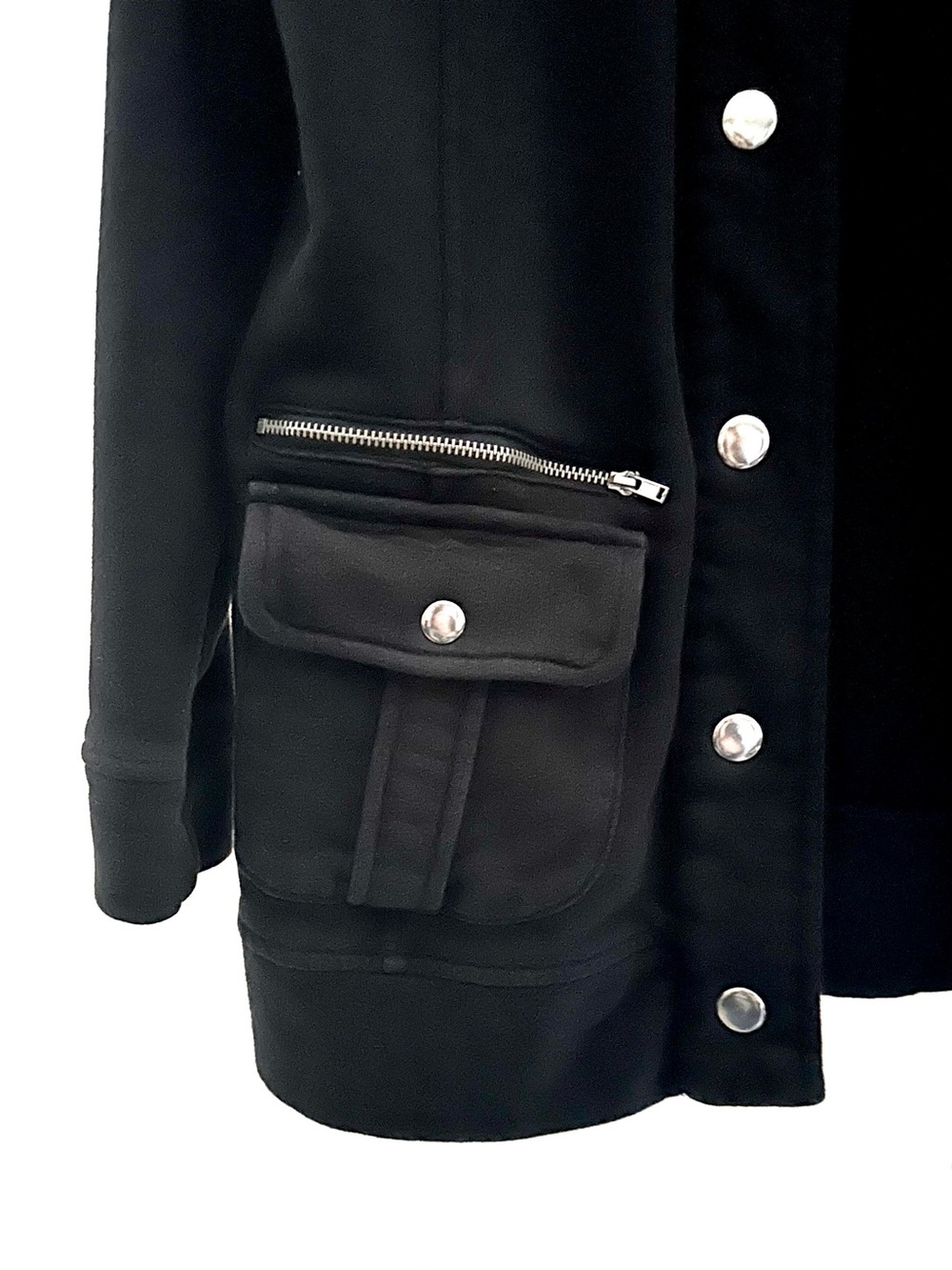 Style & Co. Black Snap-Front Women’s Coat with Zip Pockets Size Medium - Picture 5 of 6